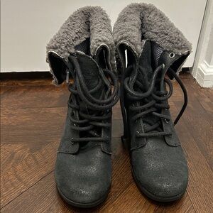UGG Black Lace-Up Boots with Gray Lining